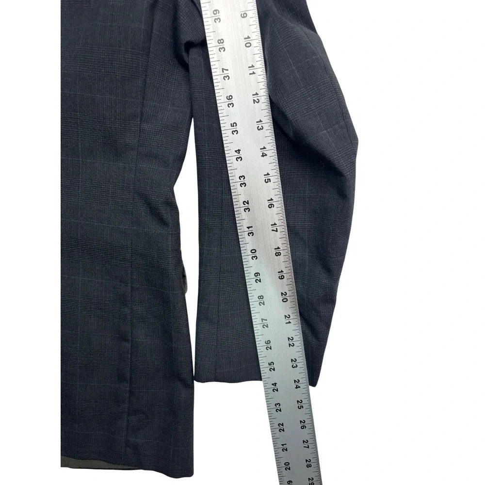 vtg 90s Charcoal Glen Plaid 40R 34x29 2pc Pant Suit Pleated High Waisted Wool